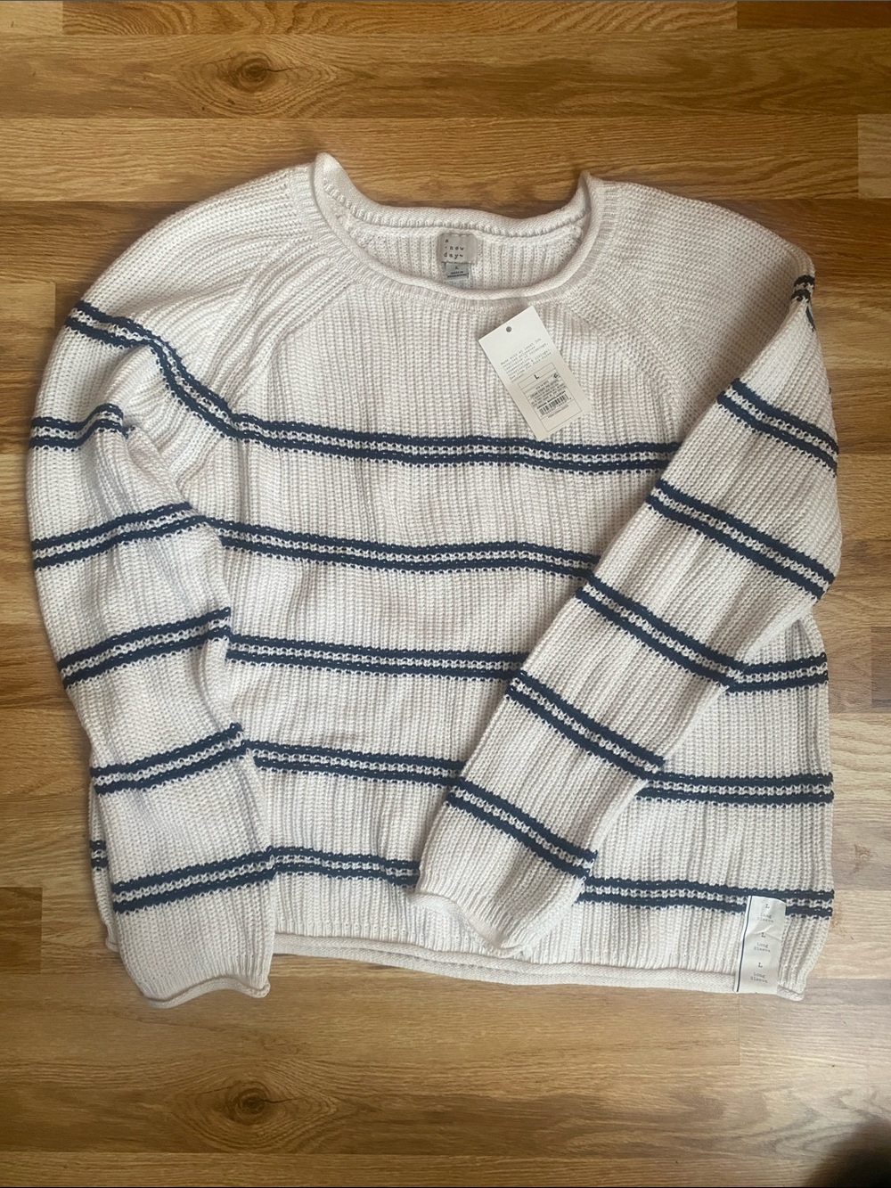 Women’s Cream Crewneck Sweater with Navy Stripes